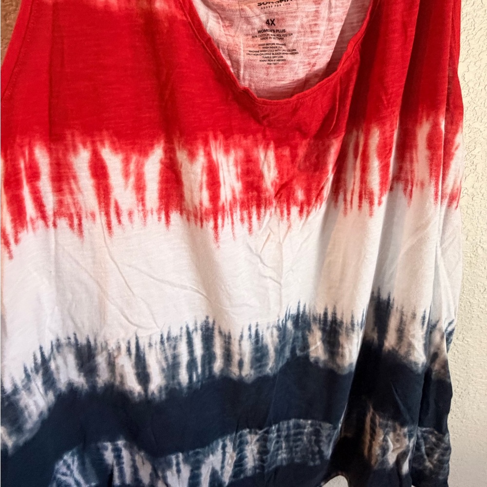 Sonoma Red White and Navy Tie-Dye Tank Top - Picture 3 of 6